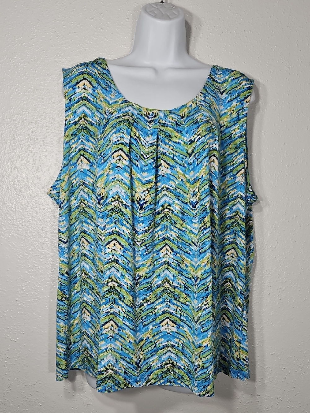 GUC Kasper Blue & Green Chevron Scoop neck Sleeveless Tank 2X